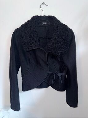 Marc Cain Cropped Wrap Jacket Faux Fur Shearling  Black Size N3 US 6